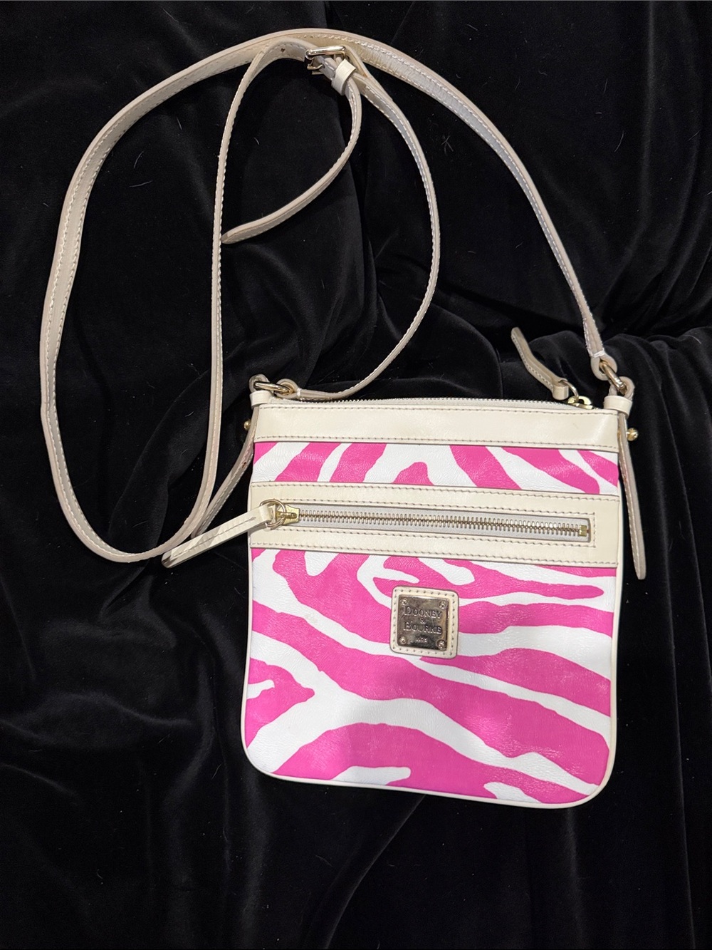 Dooney & Bourke Hot Pink Zebra Print Crossbody with Cream Trim